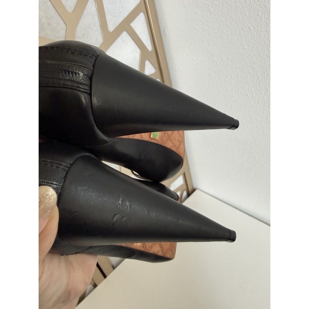 L.A.M.B. LAMB Black Leather Strap Stilettos Peep Toe Heels Y2K Designer Size 9 M - Picture 9 of 13